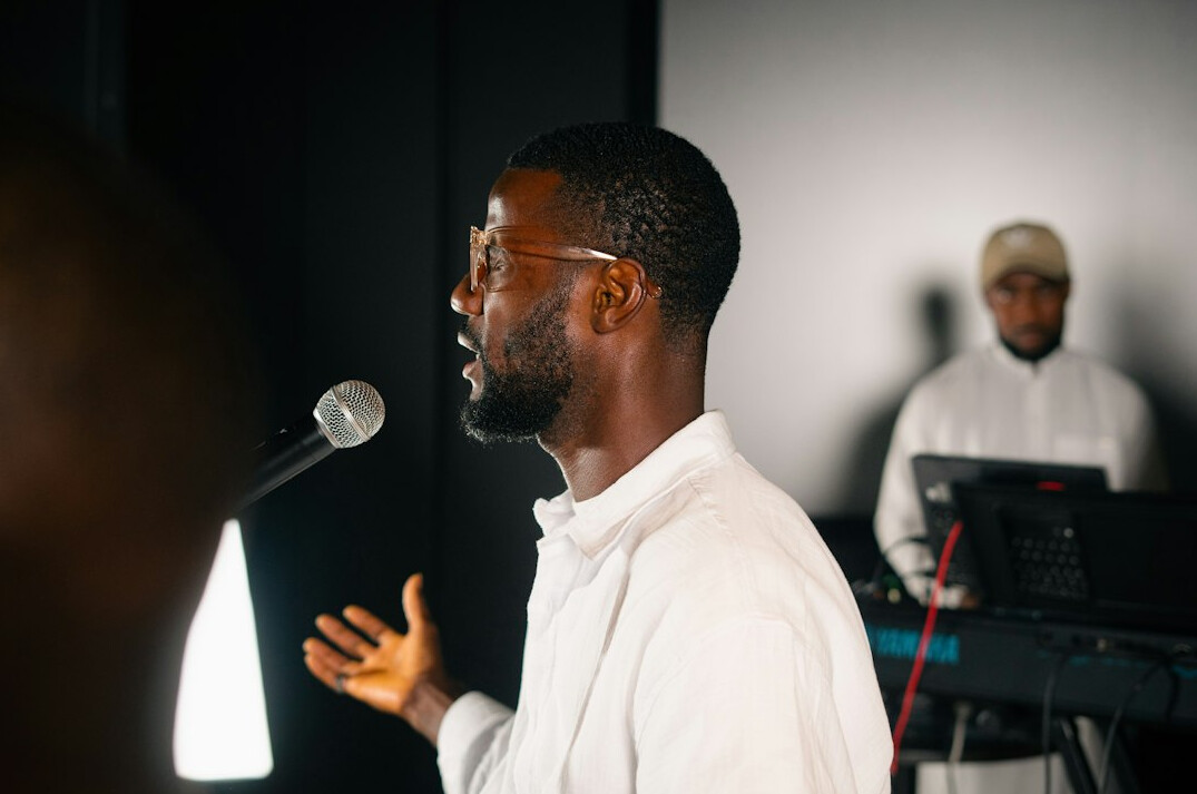 confident person giving speech